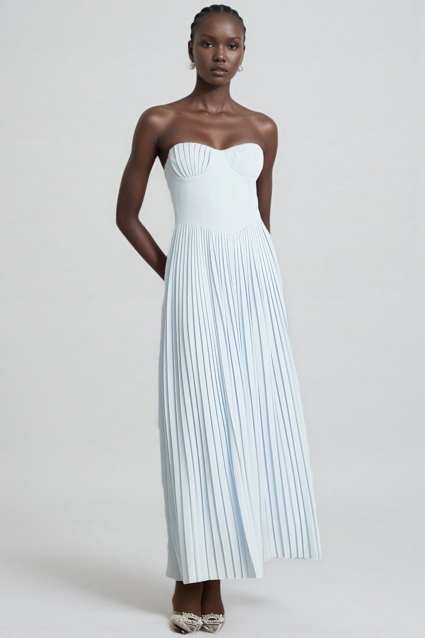 Dalia Blue Pleated Corset Maxi Dress