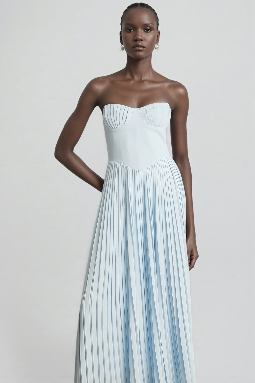 Dalia Blue Pleated Corset Maxi Dress