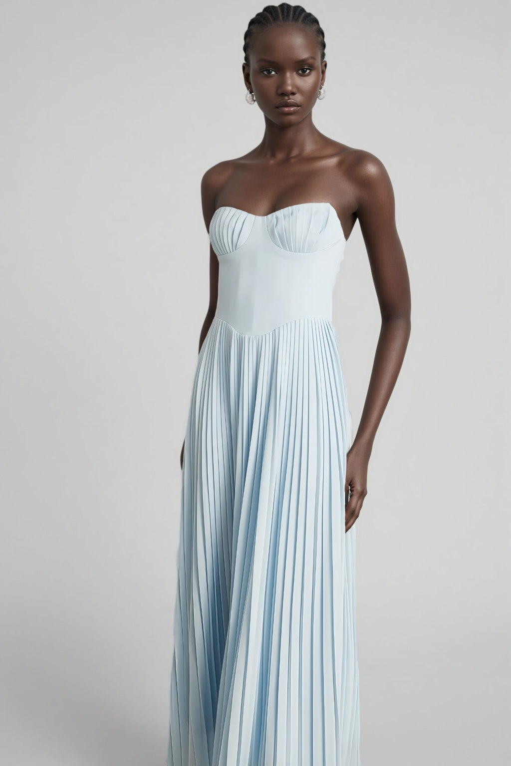 Dalia Blue Pleated Corset Maxi Dress