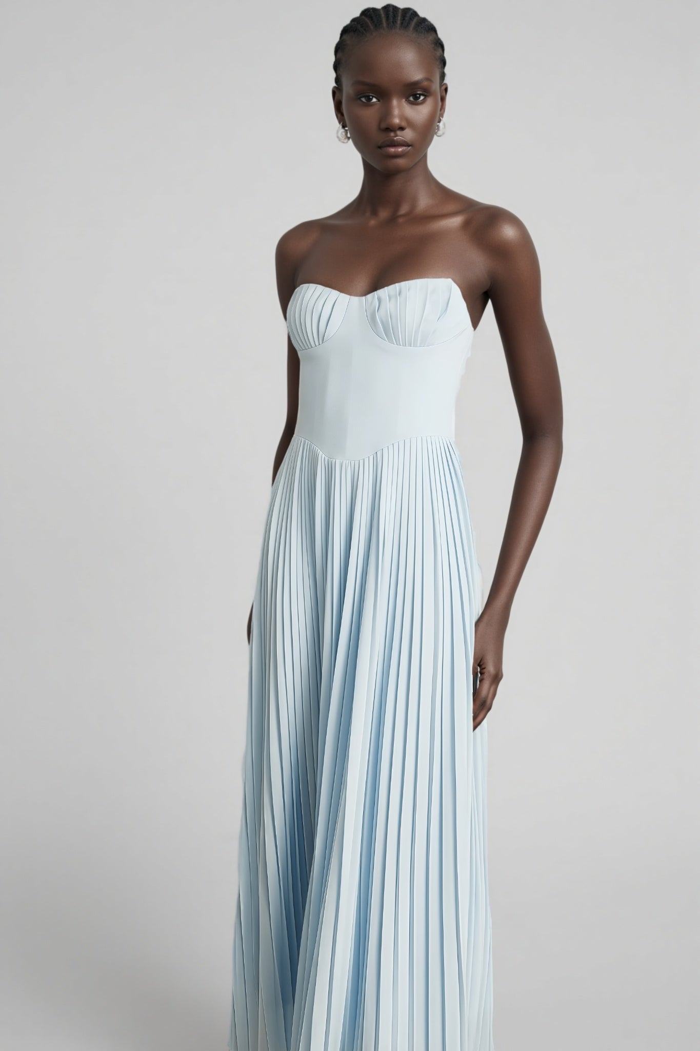 Dalia Blue Pleated Corset Maxi Dress