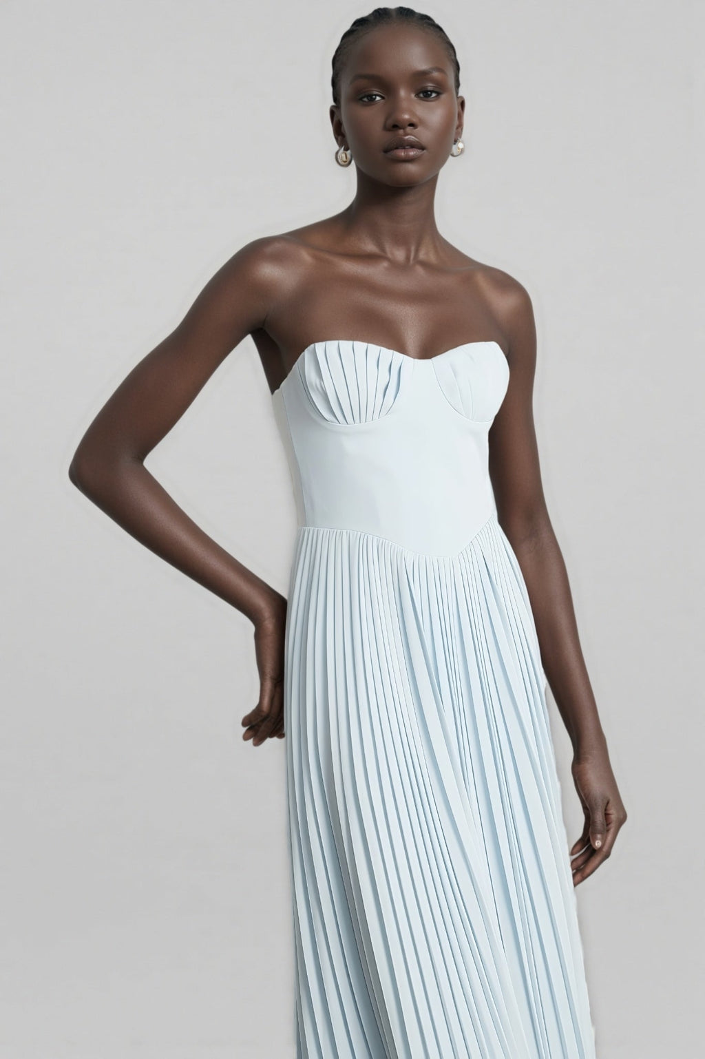 Dalia Blue Pleated Corset Maxi Dress
