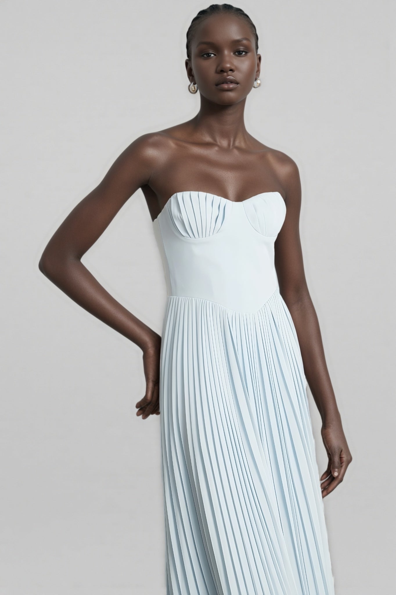 Dalia Blue Pleated Corset Maxi Dress