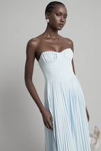 Dalia Blue Pleated Corset Maxi Dress