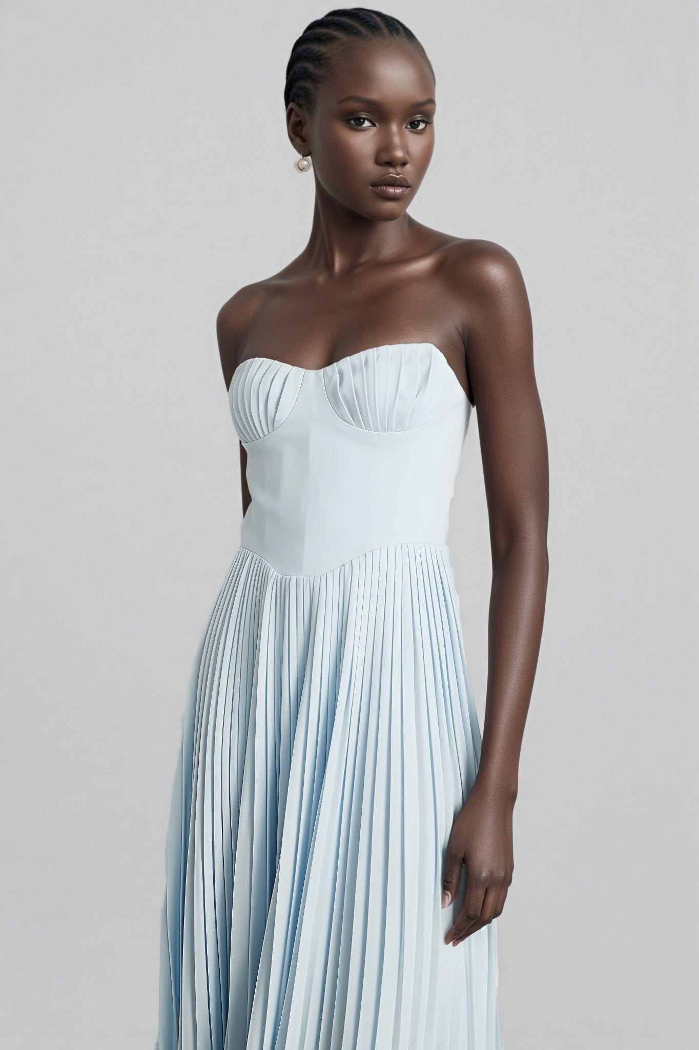 Dalia Blue Pleated Corset Maxi Dress