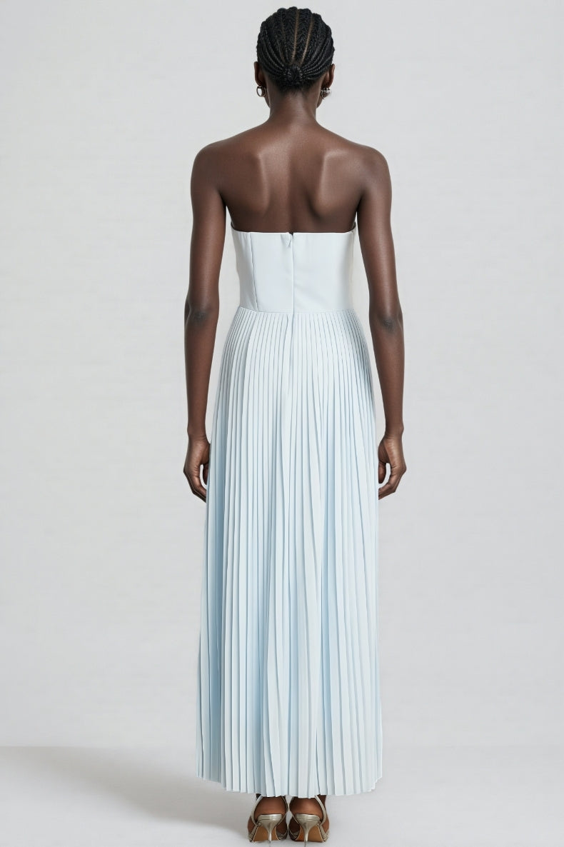 Dalia Blue Pleated Corset Maxi Dress