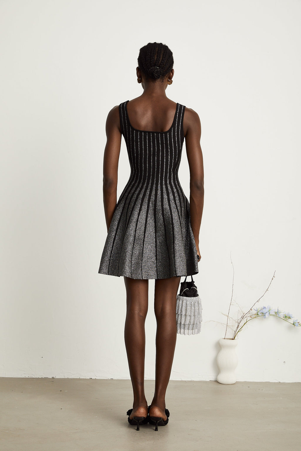 Anouk black glittered flared mini dress
