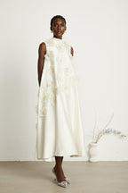 _milie sleeveless floral-applique midi dress in White