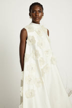 _milie sleeveless floral-applique midi dress in White