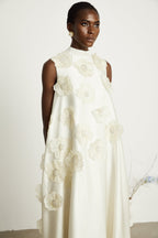 _milie sleeveless floral-applique midi dress in White