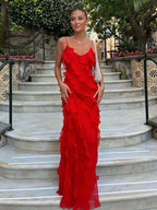 Cunegunda Luxe Red Chiffon Slip Dresses for Women Boutique Collection