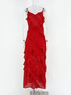 Cunegunda Luxe Red Chiffon Slip Dresses for Women Boutique Collection