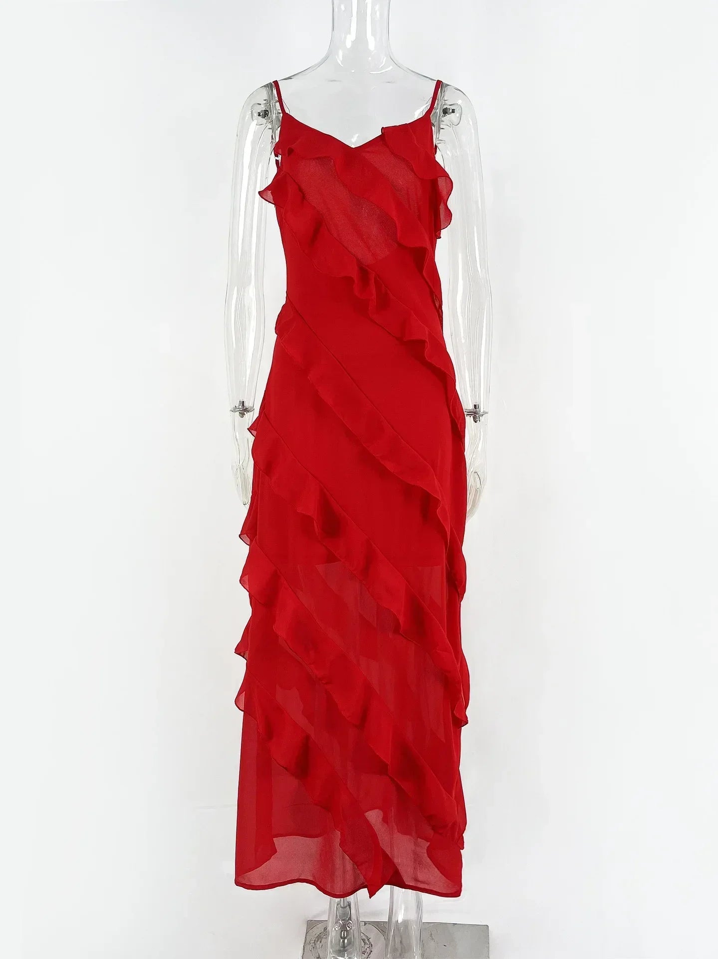 Cunegunda Luxe Red Chiffon Slip Dresses for Women Boutique Collection