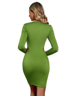 Tie Front Waist Cut Out Long Sleeve Bodycon Mini Dress