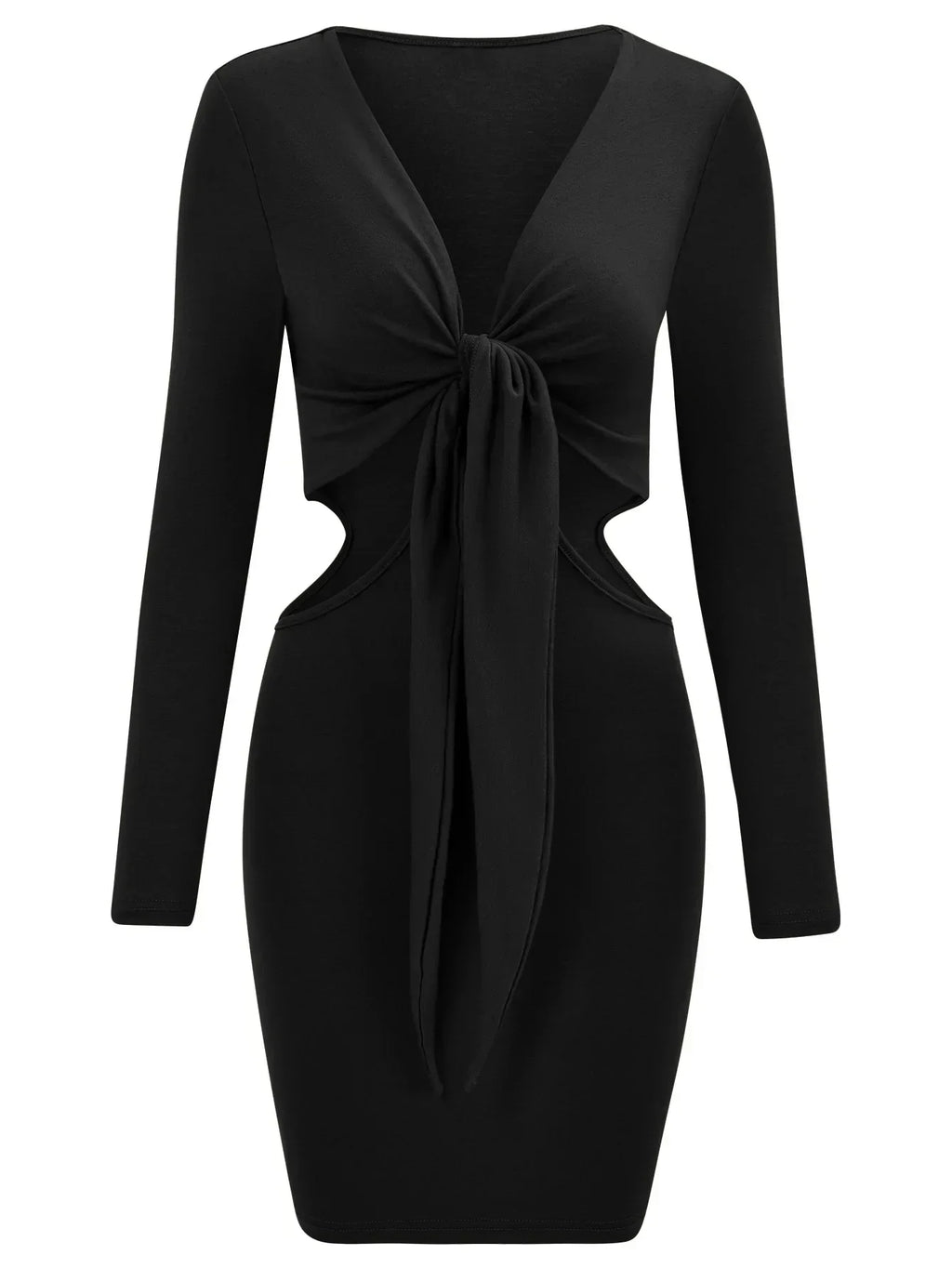 Tie Front Waist Cut Out Long Sleeve Bodycon Mini Dress
