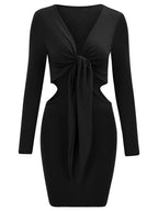 Tie Front Waist Cut Out Long Sleeve Bodycon Mini Dress