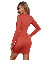 Tie Front Waist Cut Out Long Sleeve Bodycon Mini Dress