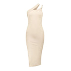 One Shoulder Cutout Rib Knit Side Slit Bodycon Midi Dress