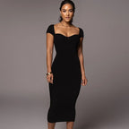 Off Shoulder Ribbed Knit Chevron Bust Bodycon Midi Dress