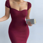Off Shoulder Ribbed Knit Chevron Bust Bodycon Midi Dress