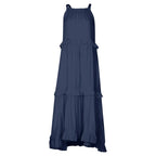 Halter Neck Tiered Ruffle High Low Flowy Maxi Dress