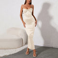 Cowl Neck Spaghetti Strap Corset Boning Satin Maxi Dress