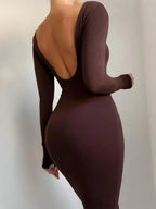 Crew Neck Long Sleeve Bodycon Midi Dress