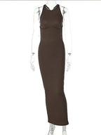 Ribbed Knit Crew Neck Sleeveless Bodycon Maxi Dress