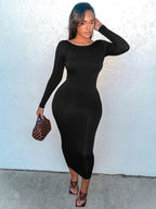 Crew Neck Long Sleeve Bodycon Midi Dress