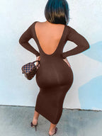 Crew Neck Long Sleeve Bodycon Midi Dress