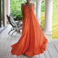 Chiffon Deep V-Neck Wide Strap Flowy Pleated Maxi Dress