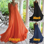 Chiffon Deep V-Neck Wide Strap Flowy Pleated Maxi Dress