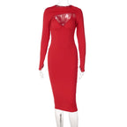 Mesh Long Sleeve Thumbhole Mock Neck Corset Bustier Cutout Bodycon Midi Dress