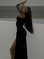 Mock Neck Sleeveless High Split Bodycon Maxi Dress