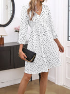 Polka Dot Print V-Neck Puff Sleeve Empire Waist Mini Dress