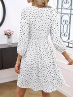 Polka Dot Print V-Neck Puff Sleeve Empire Waist Mini Dress