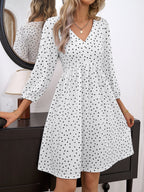 Polka Dot Print V-Neck Puff Sleeve Empire Waist Mini Dress