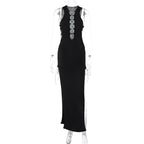 Halter Lace Up Cutout Side Slit Bodycon Maxi Dress