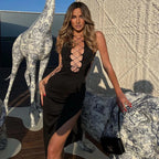 Halter Lace Up Cutout Side Slit Bodycon Maxi Dress