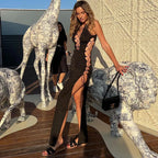 Halter Lace Up Cutout Side Slit Bodycon Maxi Dress