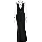 Halter Plunging V-Neck 3D Rosette Cascade Ruffle Mermaid Maxi Gown