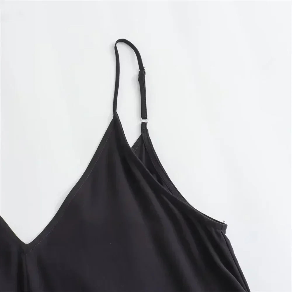 Spaghetti Strap Deep V-Neck Loose Fit A-Line Maxi Dress