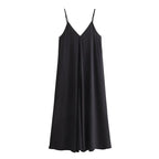 Spaghetti Strap Deep V-Neck Loose Fit A-Line Maxi Dress