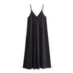 Spaghetti Strap Deep V-Neck Loose Fit A-Line Maxi Dress
