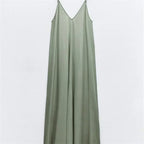 Spaghetti Strap Deep V-Neck Loose Fit A-Line Maxi Dress