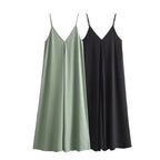 Spaghetti Strap Deep V-Neck Loose Fit A-Line Maxi Dress
