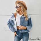 Autumn Denim Stand Collar Patchwork Slim Fit High Waist Jacket