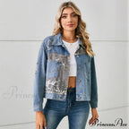 Autumn Denim Stand Collar Patchwork Slim Fit High Waist Jacket