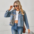 Autumn Denim Stand Collar Patchwork Slim Fit High Waist Jacket