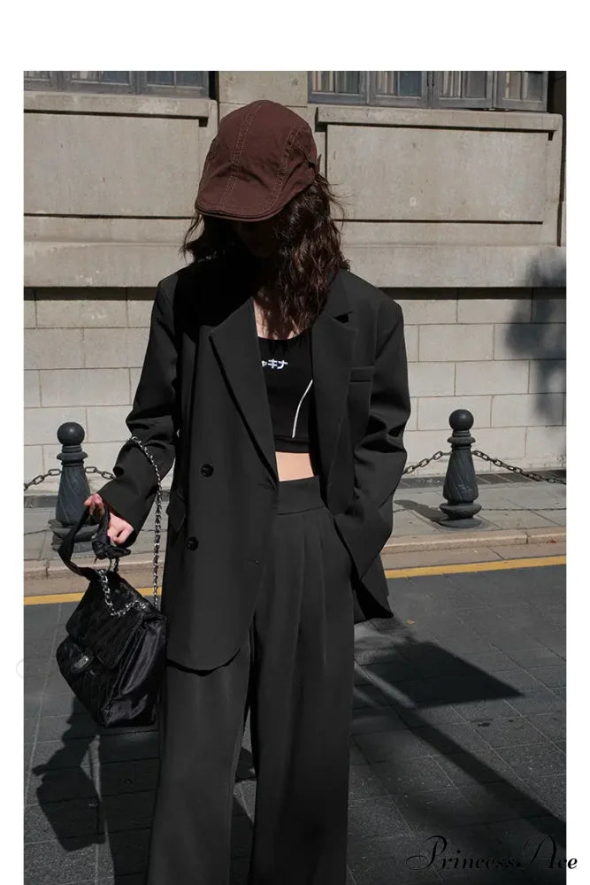 Autumn Solid Loose Double Breasted OverFashion Suit