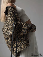Autumn Winter New Denim Long-sleeved Leopard Stitching Slim Fit Jacket